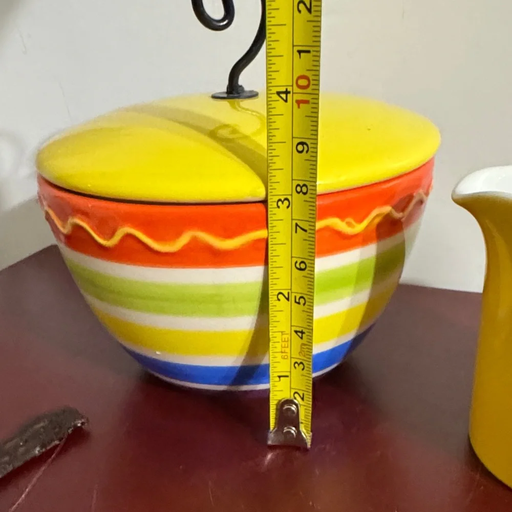 Colorful Ceramic Sugar Bowl and Creamer Set